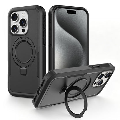 For iPhone 15 Pro Shockproof Protective TPU Hybrid PC Ring Holder Magnetic Phone Case - Black - EDA010211806H