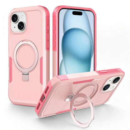 For iPhone 15 Plus Shockproof Protective TPU Hybrid PC Ring Holder Magnetic Phone Case - Pink - EDA010211807C