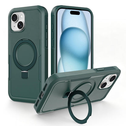 For iPhone 15 Plus Shockproof Protective TPU Hybrid PC Ring Holder Magnetic Phone Case - Green - EDA010211807D