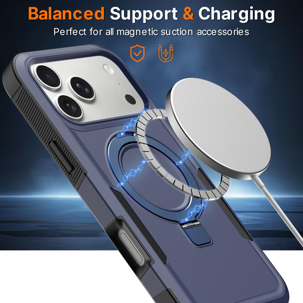 For iPhone 15 Plus Shockproof Protective TPU Hybrid PC Ring Holder Magnetic Phone Case - Blue - EDA010211807G