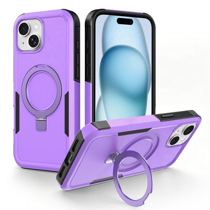 For iPhone 15 Shockproof Protective TPU Hybrid PC Ring Holder Magnetic Phone Case - Purple - EDA010211808A