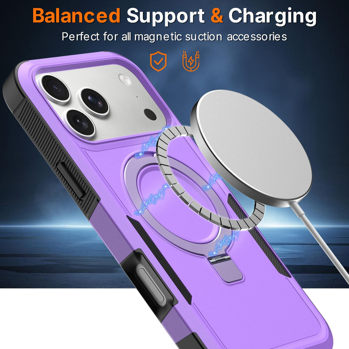 For iPhone 15 Shockproof Protective TPU Hybrid PC Ring Holder Magnetic Phone Case - Purple - EDA010211808A