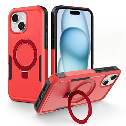 For iPhone 15 Shockproof Protective TPU Hybrid PC Ring Holder Magnetic Phone Case - Red - EDA010211808E