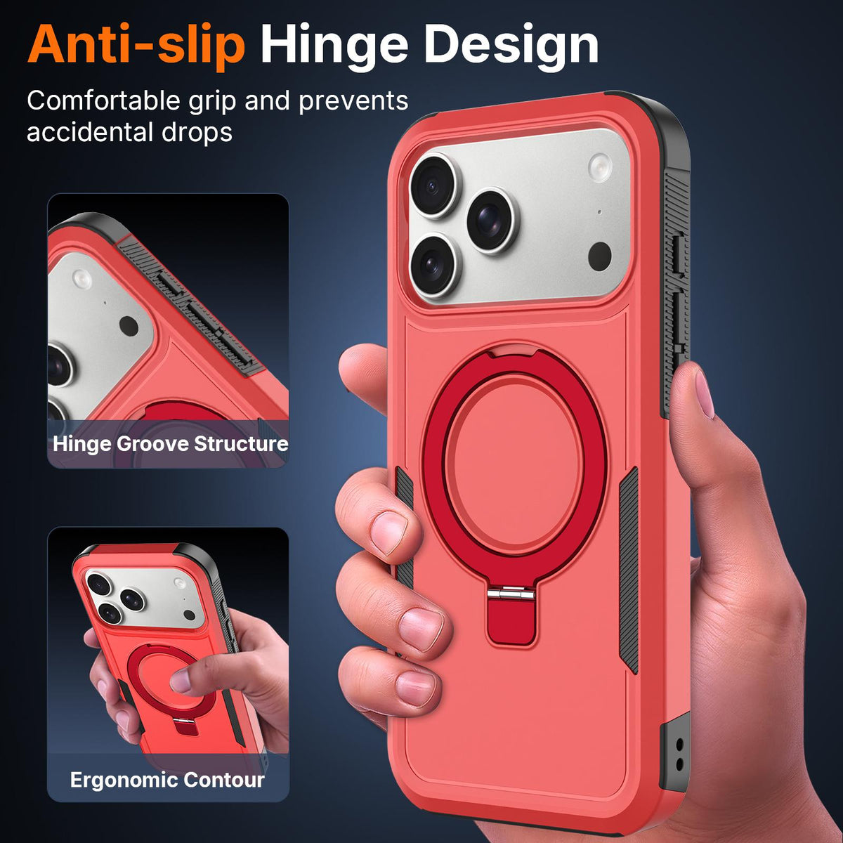 For iPhone 15 Shockproof Protective TPU Hybrid PC Ring Holder Magnetic Phone Case - Red - EDA010211808E