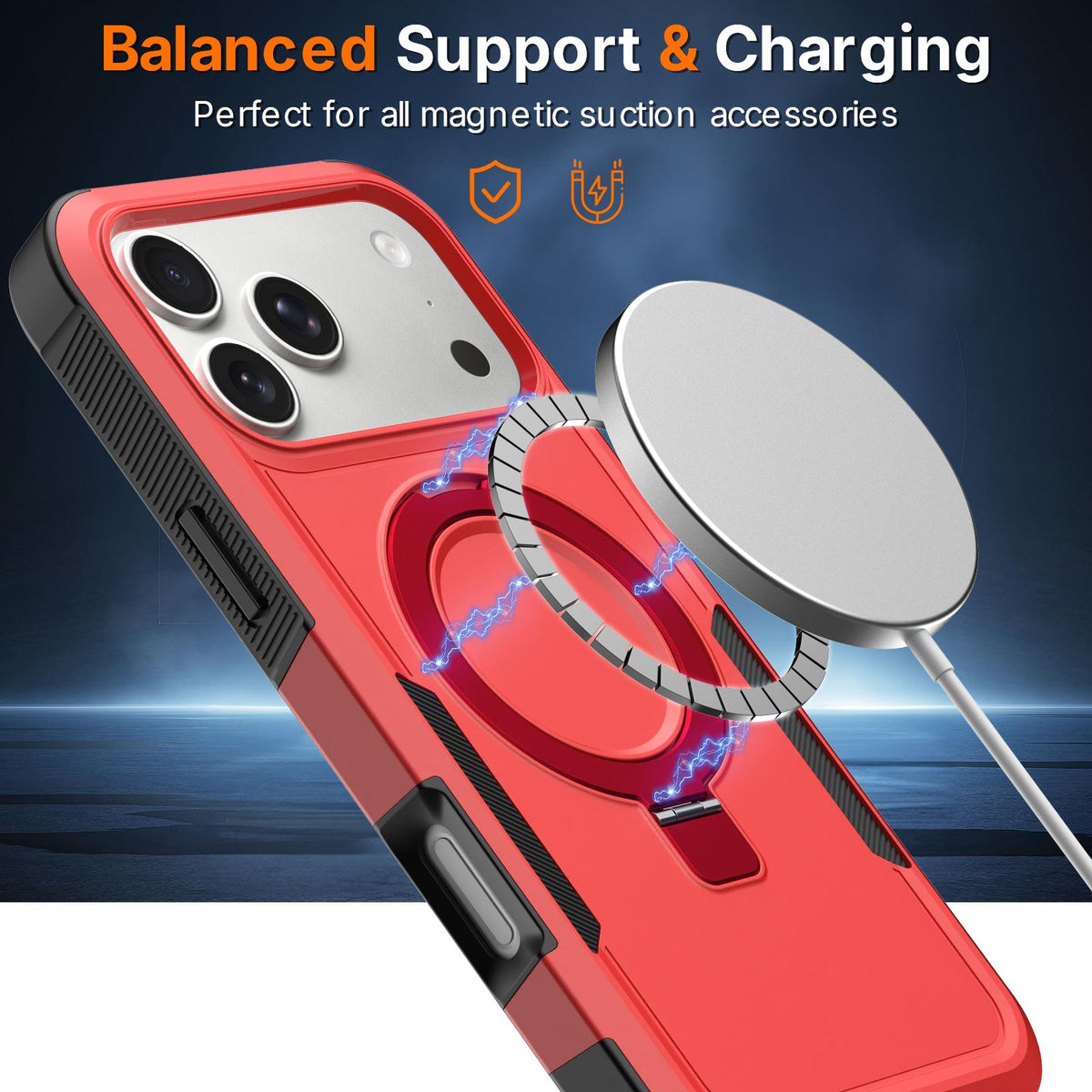 For iPhone 15 Shockproof Protective TPU Hybrid PC Ring Holder Magnetic Phone Case - Red - EDA010211808E