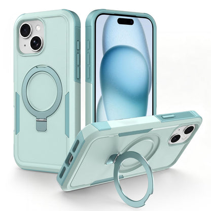 For iPhone 15 Shockproof Protective TPU Hybrid PC Ring Holder Magnetic Phone Case - Cyan - EDA010211808F