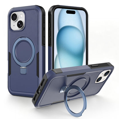 For iPhone 15 Shockproof Protective TPU Hybrid PC Ring Holder Magnetic Phone Case - Blue - EDA010211808G