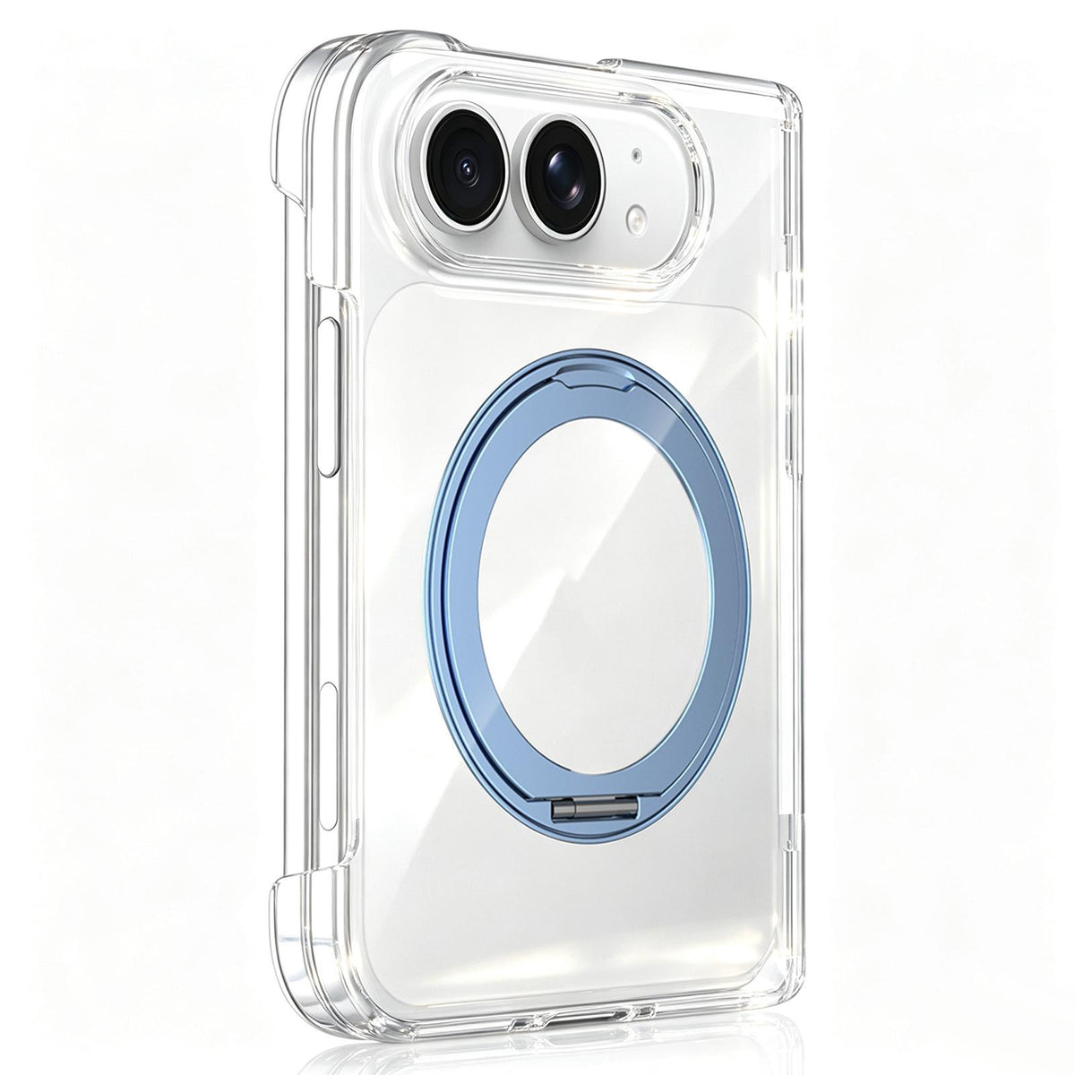 For iPhone Duo Crystal Clear Magnetic Phone Case with 360 Rotation Holder - Blue - EDA010213501A