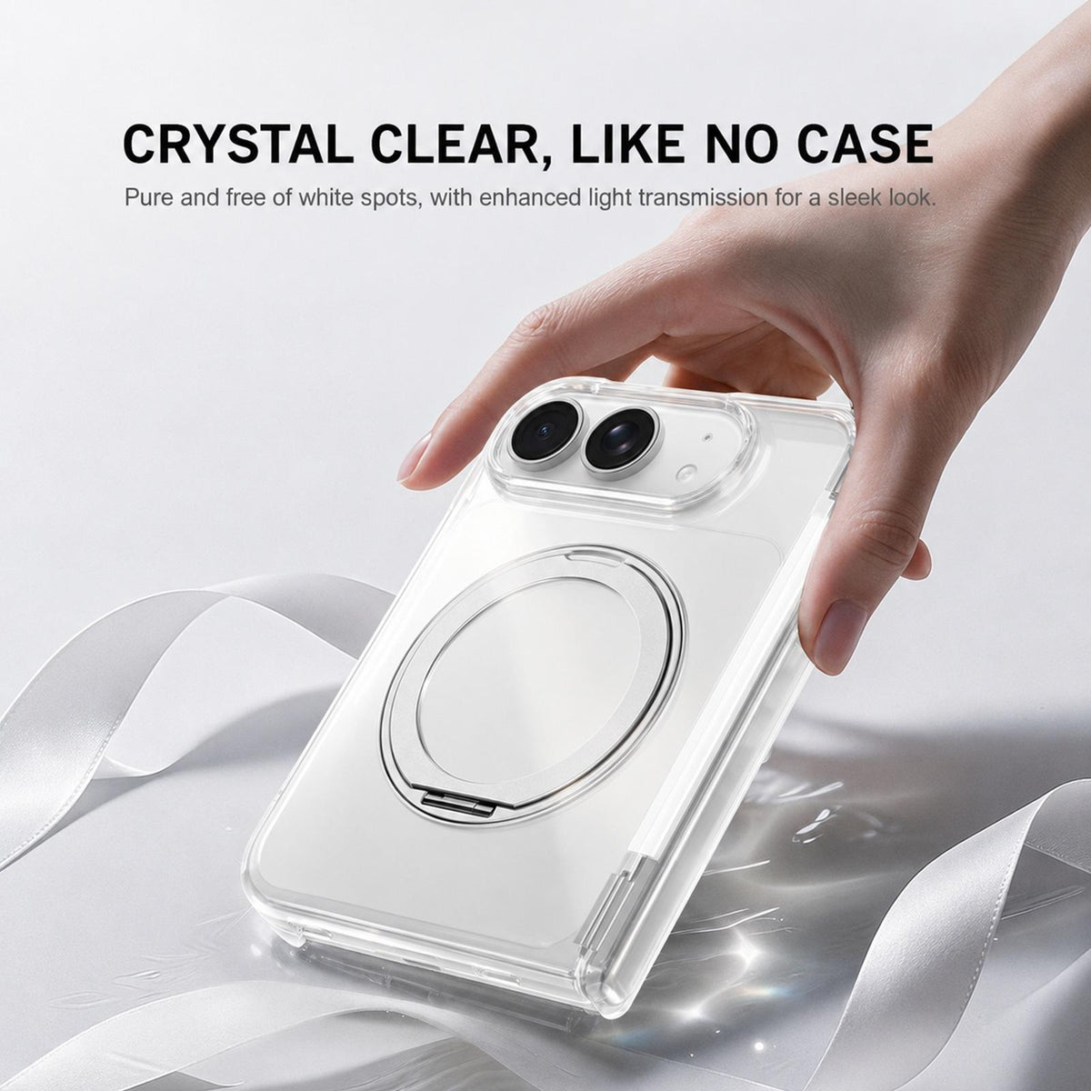 For iPhone Duo Crystal Clear Magnetic Phone Case with 360 Rotation Holder - Blue - EDA010213501A