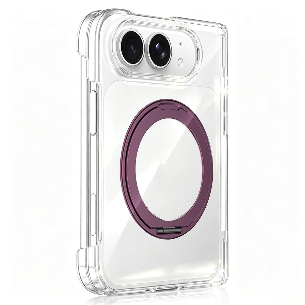 For iPhone Duo Crystal Clear Magnetic Phone Case with 360 Rotation Holder - Cherry Red - EDA010213501B