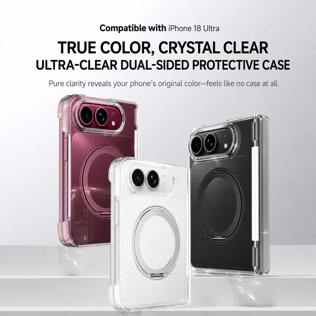 For iPhone Duo Crystal Clear Magnetic Phone Case with 360 Rotation Holder - Cherry Red - EDA010213501B
