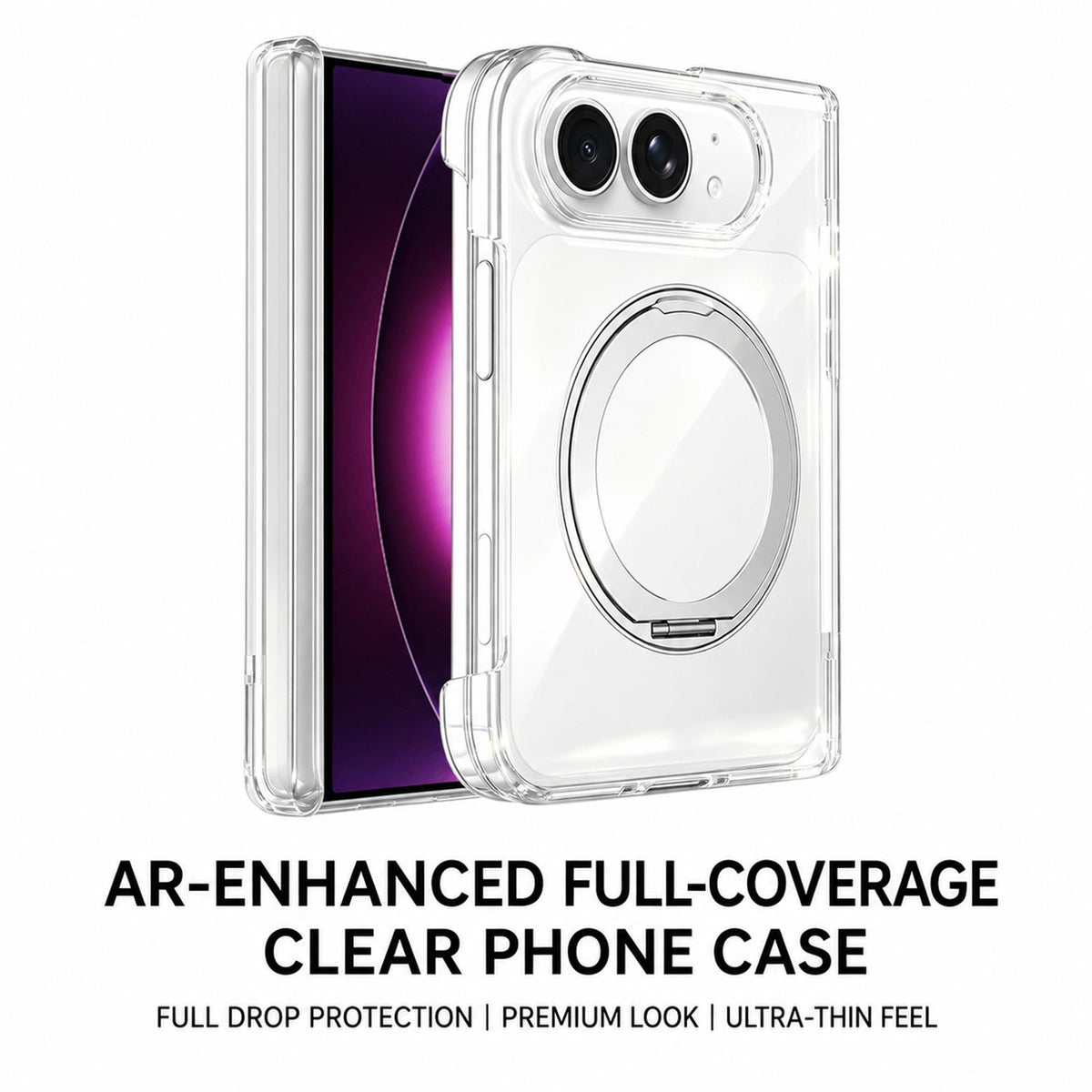 For iPhone Duo Crystal Clear Magnetic Phone Case with 360 Rotation Holder - Cherry Red - EDA010213501B