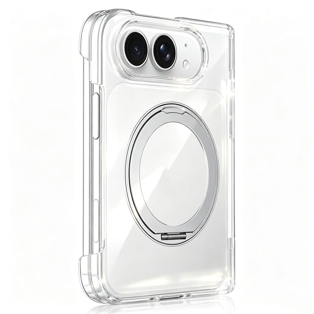 For iPhone Duo Crystal Clear Magnetic Phone Case with 360 Rotation Holder - Silver - EDA010213501C