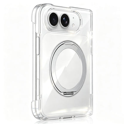 For iPhone Duo Crystal Clear Magnetic Phone Case with 360 Rotation Holder - Silver - EDA010213501C