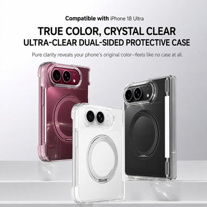 For iPhone Duo Crystal Clear Magnetic Phone Case with 360 Rotation Holder - Silver - EDA010213501C