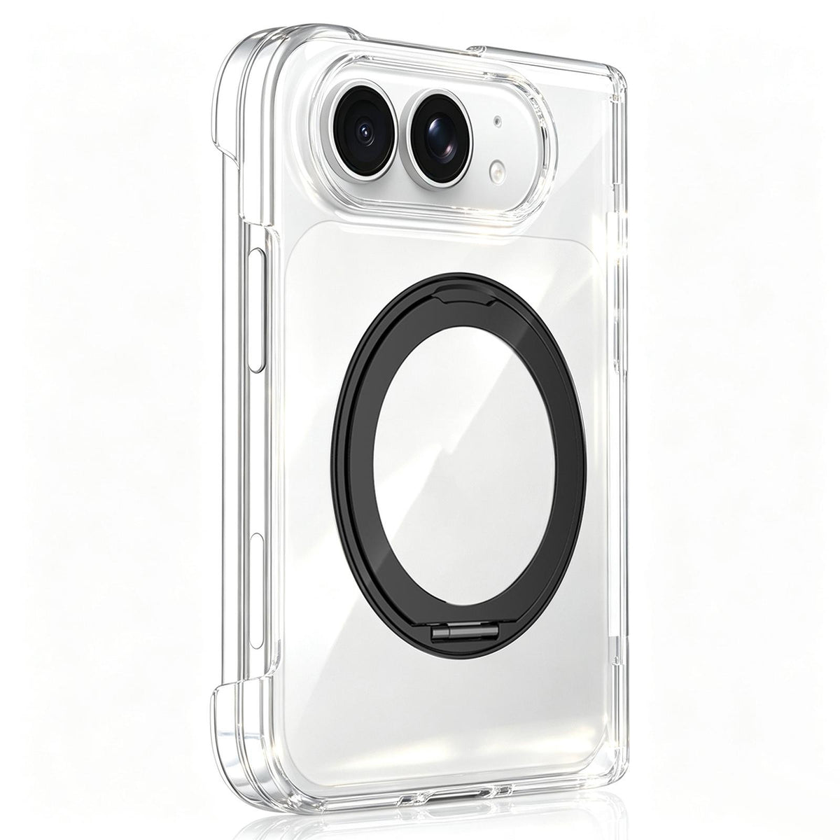 For iPhone Duo Crystal Clear Magnetic Phone Case with 360 Rotation Holder - Black - EDA010213501D