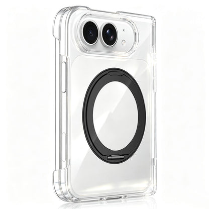 For iPhone Duo Crystal Clear Magnetic Phone Case with 360 Rotation Holder - Black - EDA010213501D