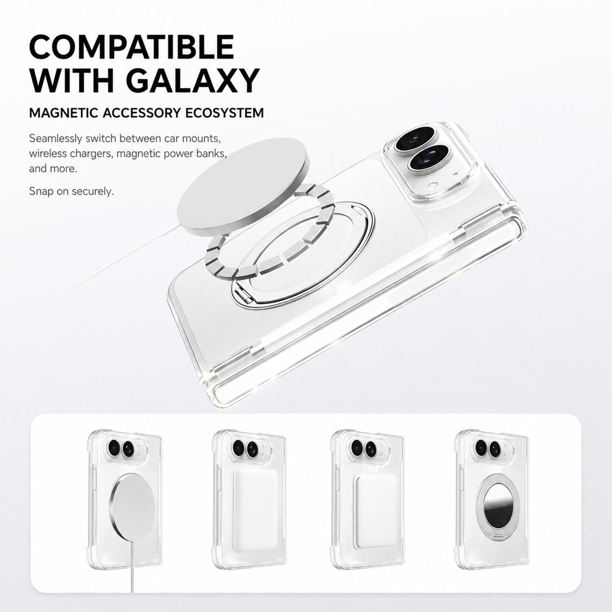 For iPhone Duo Crystal Clear Magnetic Phone Case with 360 Rotation Holder - Black - EDA010213501D