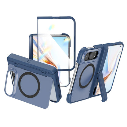 For iPhone Duo Integrated Skin-Friendly Magnetic Phone Case with Holder - Blue - EDA010213701A