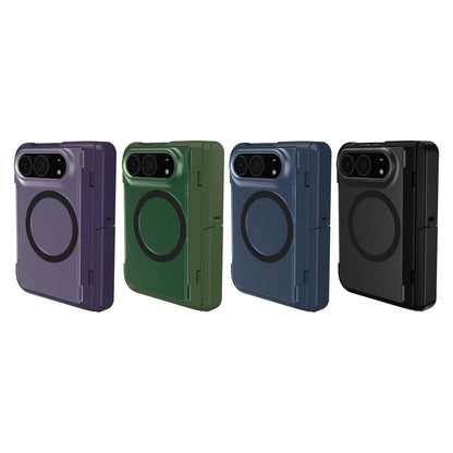 For iPhone Duo Integrated Skin-Friendly Magnetic Phone Case with Holder - Blue - EDA010213701A