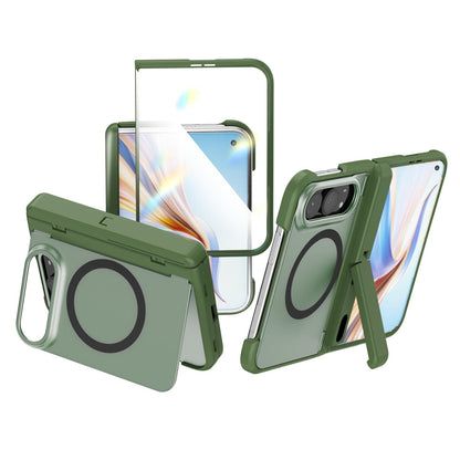 For iPhone Duo Integrated Skin-Friendly Magnetic Phone Case with Holder - Green - EDA010213701B