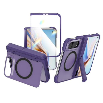 For iPhone Duo Integrated Skin-Friendly Magnetic Phone Case with Holder - Purple - EDA010213701C