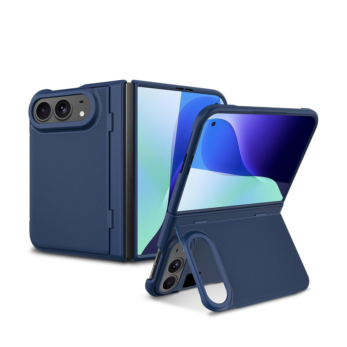 For iPhone Duo Integrated Flip Cover Holder Spray-Coated Finish Phone Case - Blue - EDA010213801A