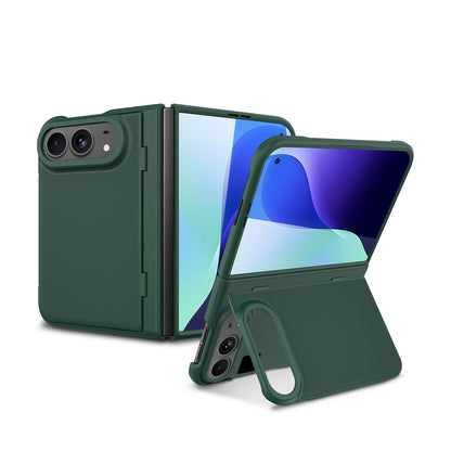 For iPhone Duo Integrated Flip Cover Holder Spray-Coated Finish Phone Case - Green - EDA010213801B