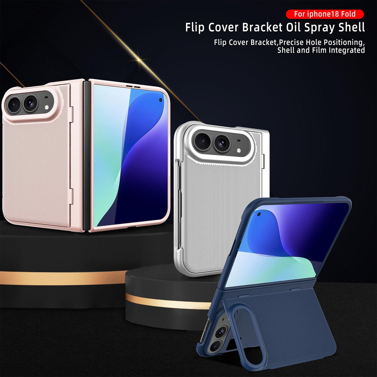 For iPhone Duo Integrated Flip Cover Holder Spray-Coated Finish Magnetic Phone Case - Gold - EDA010213901D