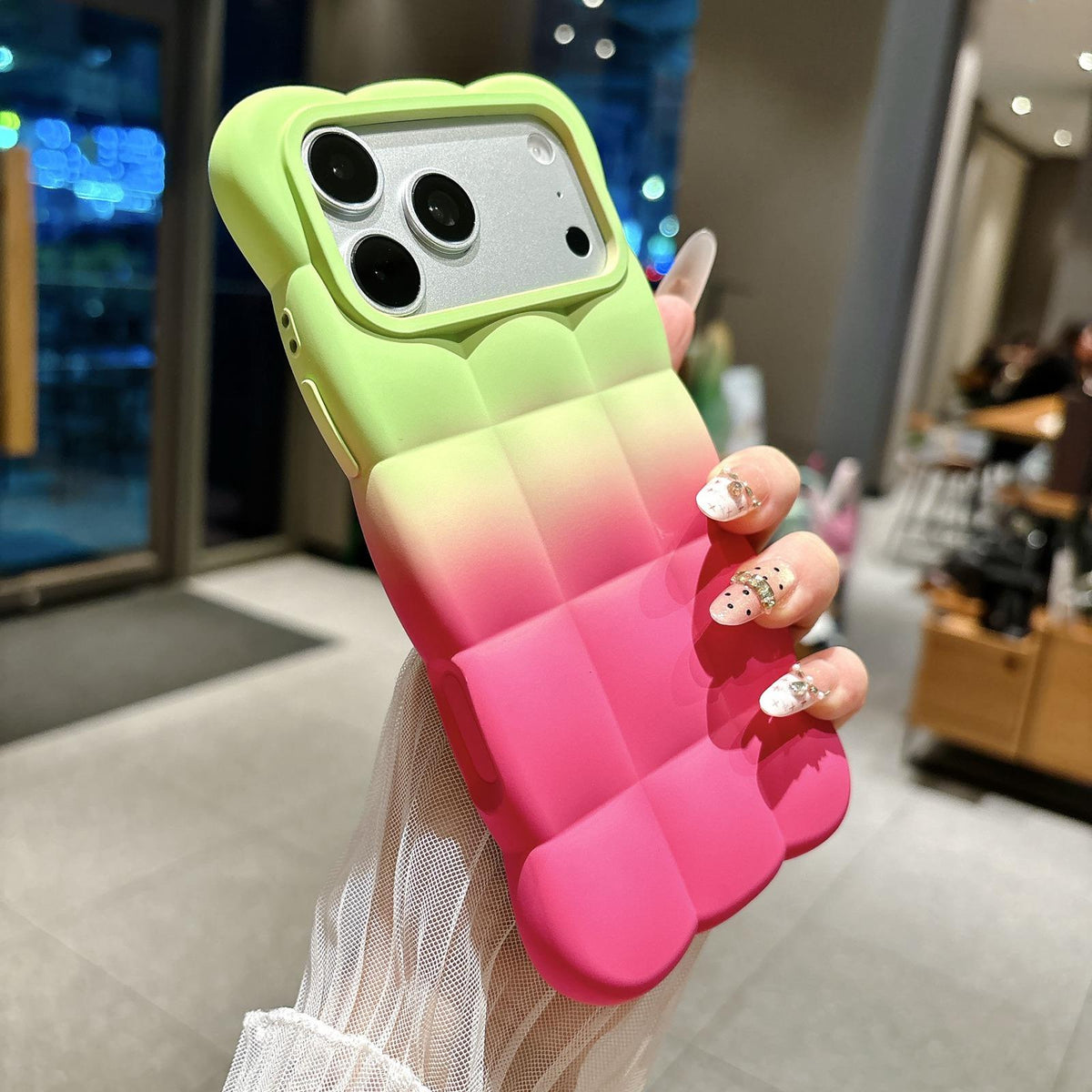 For iPhone 18 Pro Gradient Cloud Square TPU Phone Case - Green Rose Red - EDA010214802G