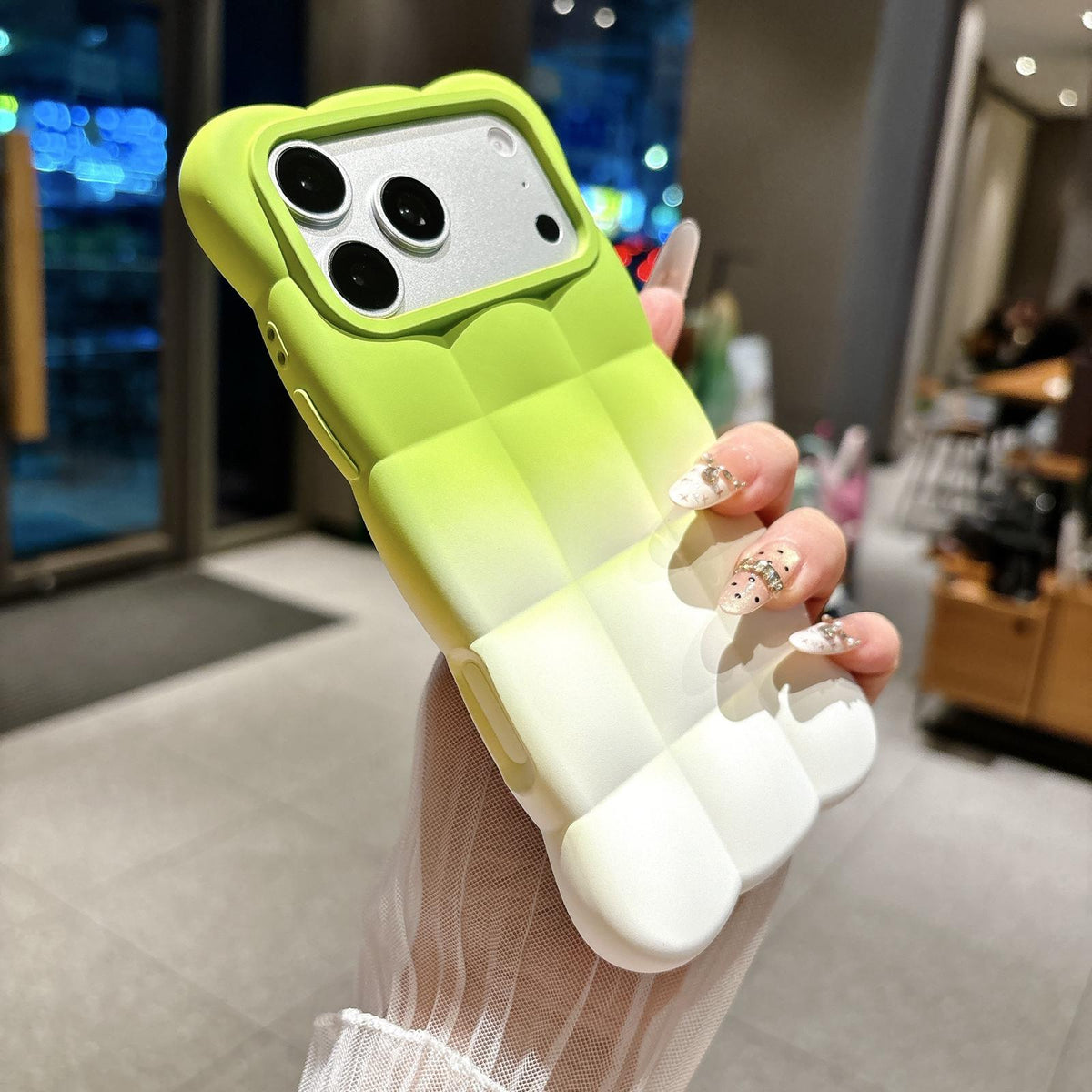 For iPhone 15 Gradient Cloud Square TPU Phone Case - Green White - EDA010214814D