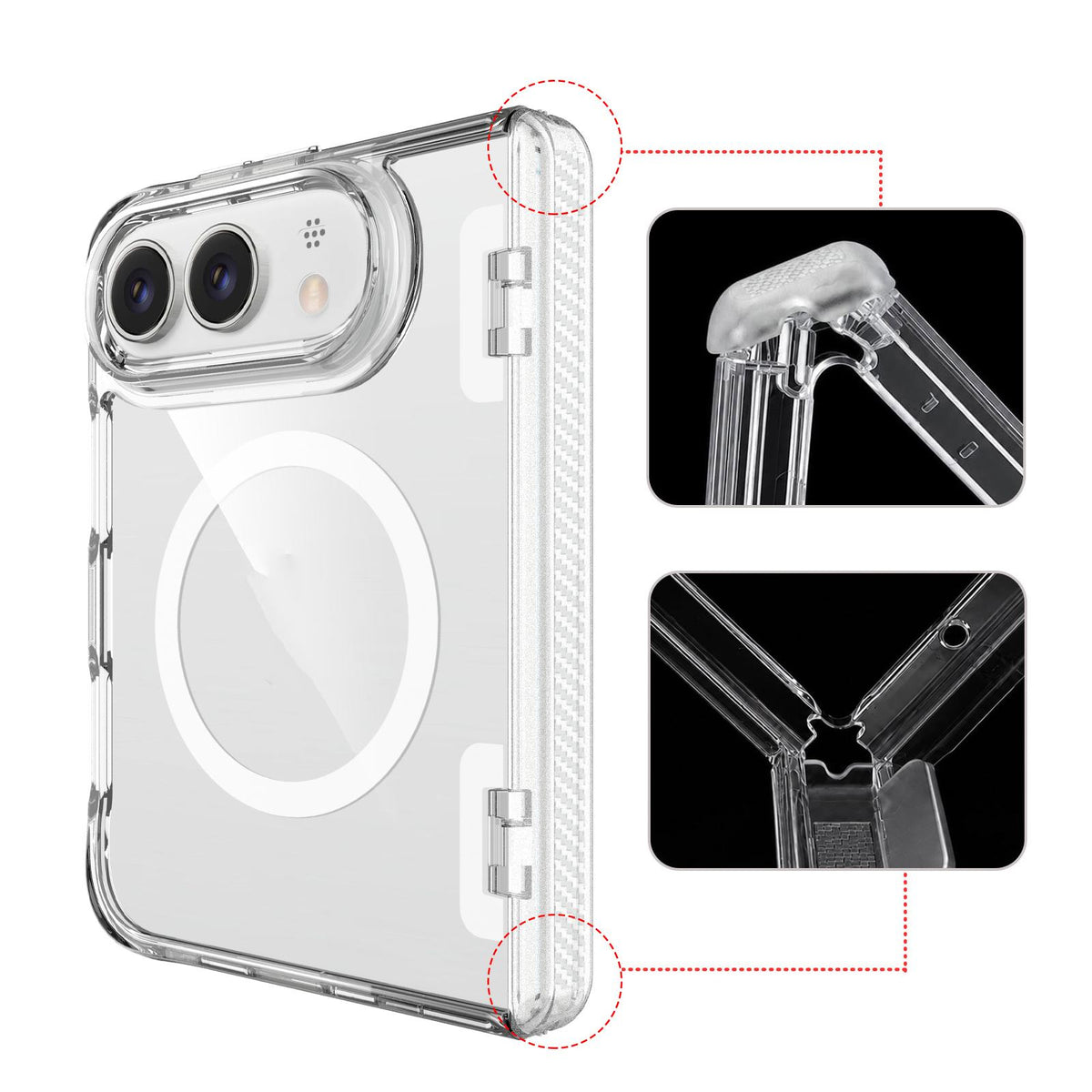 For iPhone Duo TPU + PC Hybrid 2.5mm Thick Hinge Shockproof Magnetic Phone Case - Transparent - EDA010215701A