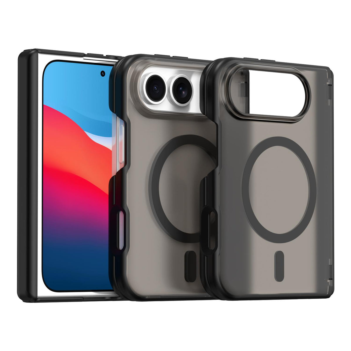 For iPhone Duo Fan Dun Series TPU Hybrid PC Magnetic Frosted Central Axis Phone Case - Black - EDA010215801A