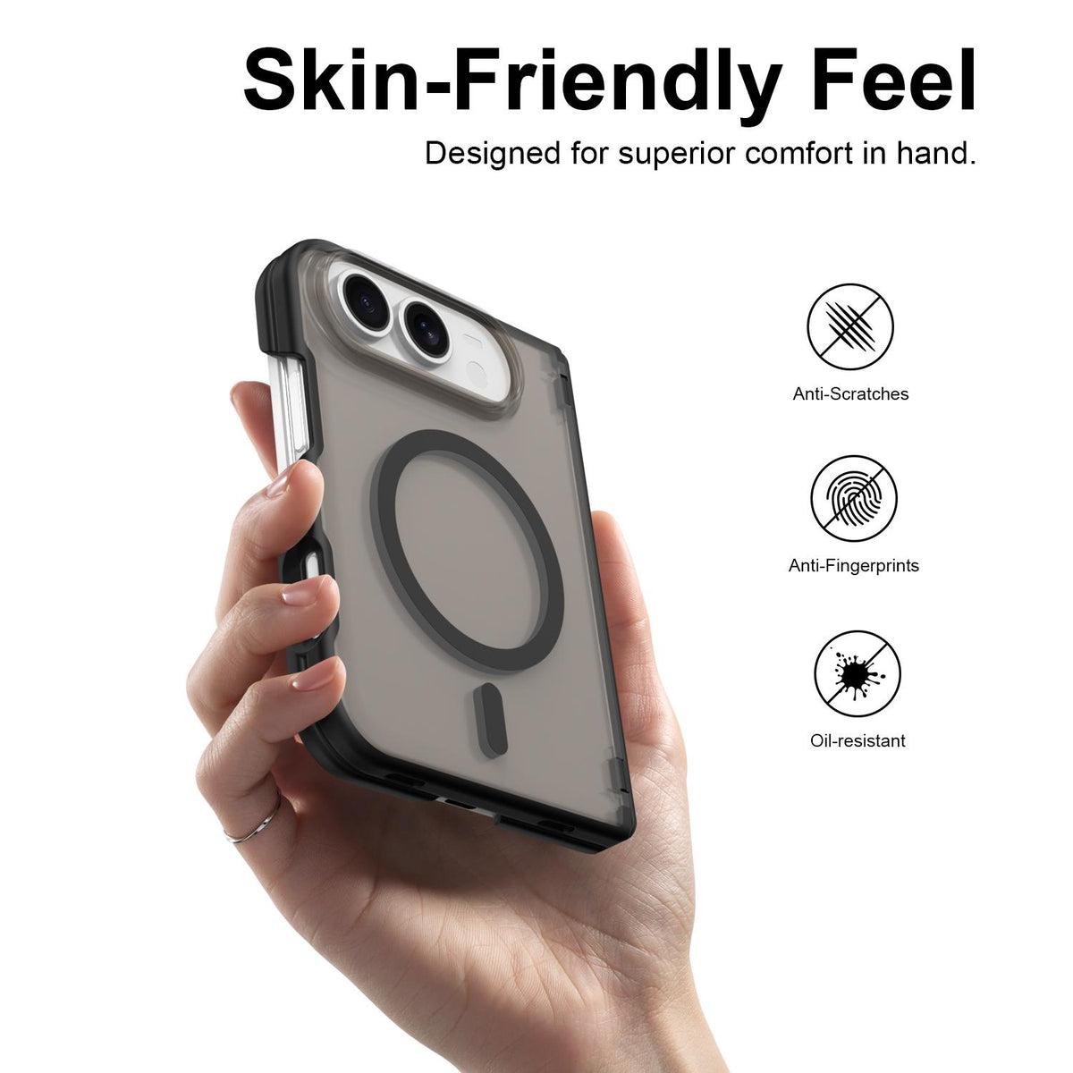 For iPhone Duo Fan Dun Series TPU Hybrid PC Magnetic Frosted Central Axis Phone Case - Black - EDA010215801A