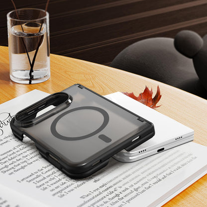 For iPhone Duo Fan Dun Series TPU Hybrid PC Magnetic Frosted Central Axis Phone Case - Black - EDA010215801A