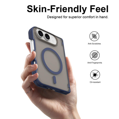 For iPhone Duo Fan Dun Series TPU Hybrid PC Magnetic Frosted Central Axis Phone Case - Blue - EDA010215801B