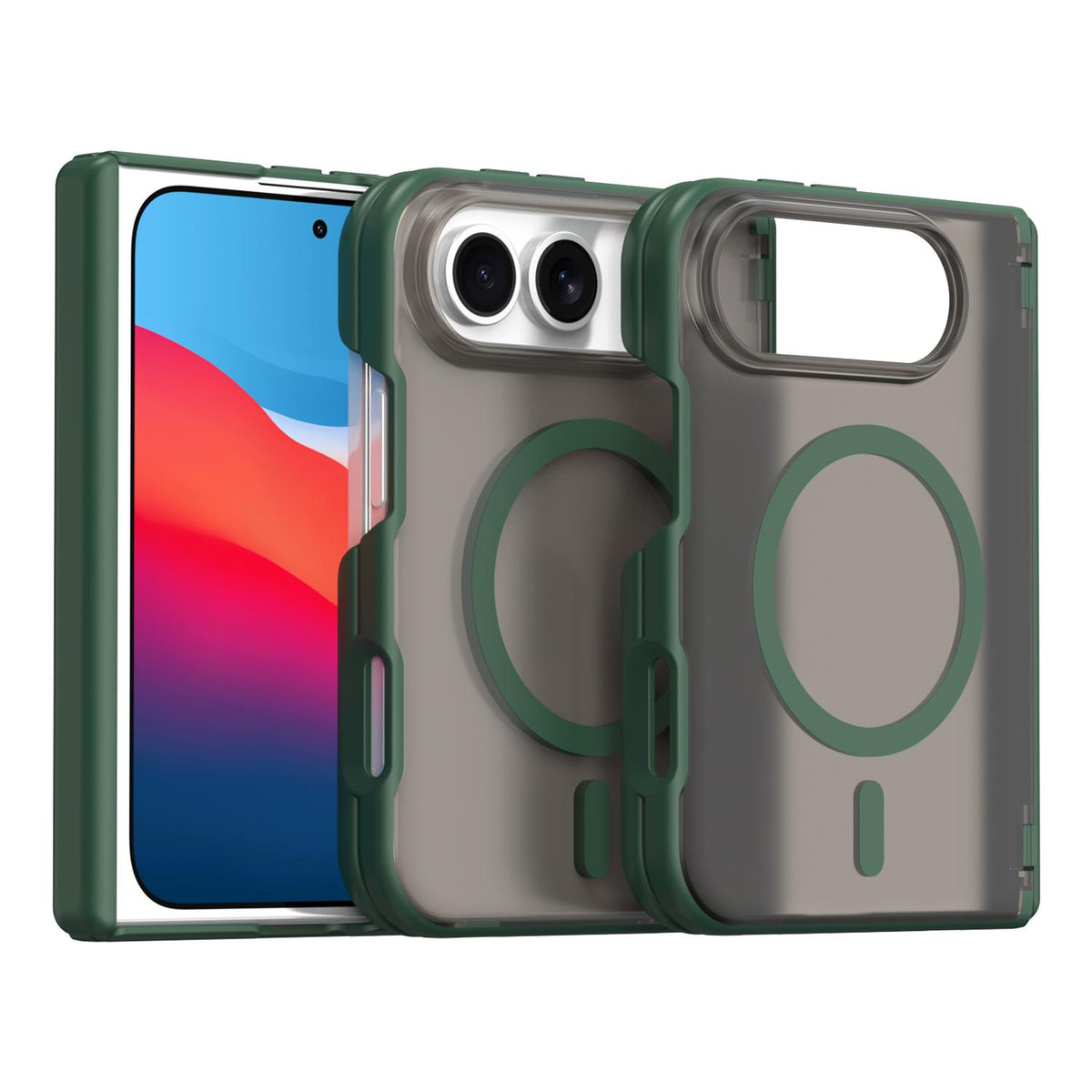 For iPhone Duo Fan Dun Series TPU Hybrid PC Magnetic Frosted Central Axis Phone Case - Green - EDA010215801C