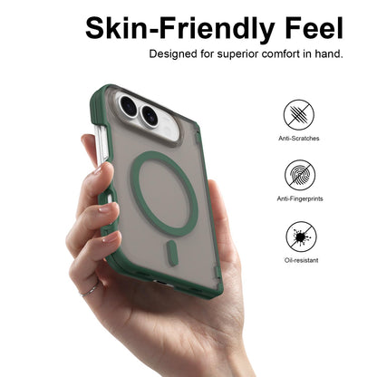 For iPhone Duo Fan Dun Series TPU Hybrid PC Magnetic Frosted Central Axis Phone Case - Green - EDA010215801C