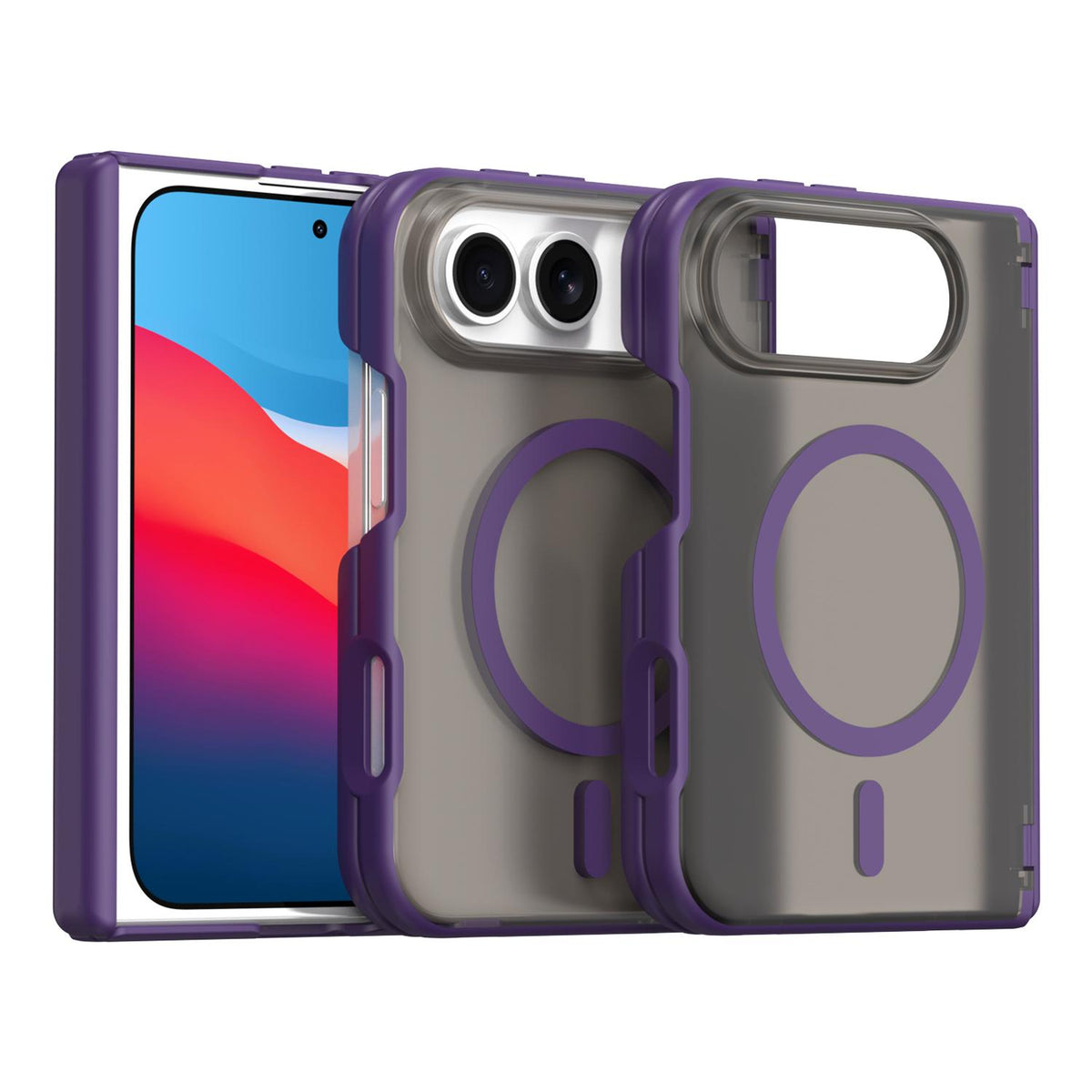 For iPhone Duo Fan Dun Series TPU Hybrid PC Magnetic Frosted Central Axis Phone Case - Purple - EDA010215801D