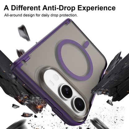 For iPhone Duo Fan Dun Series TPU Hybrid PC Magnetic Frosted Central Axis Phone Case - Purple - EDA010215801D