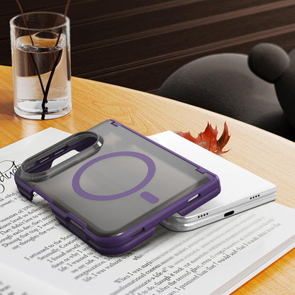 For iPhone Duo Fan Dun Series TPU Hybrid PC Magnetic Frosted Central Axis Phone Case - Purple - EDA010215801D