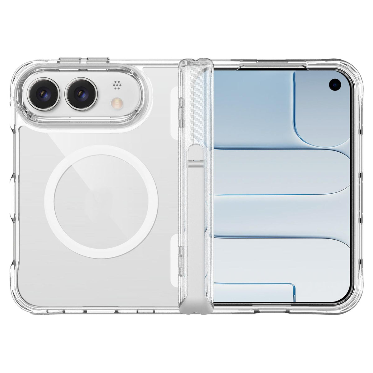 For iPhone Duo TPU + PC Hybrid 2.5mm Thick Hinge Shockproof Magnetic Phone Case with Holder - Transparent - EDA010215901A