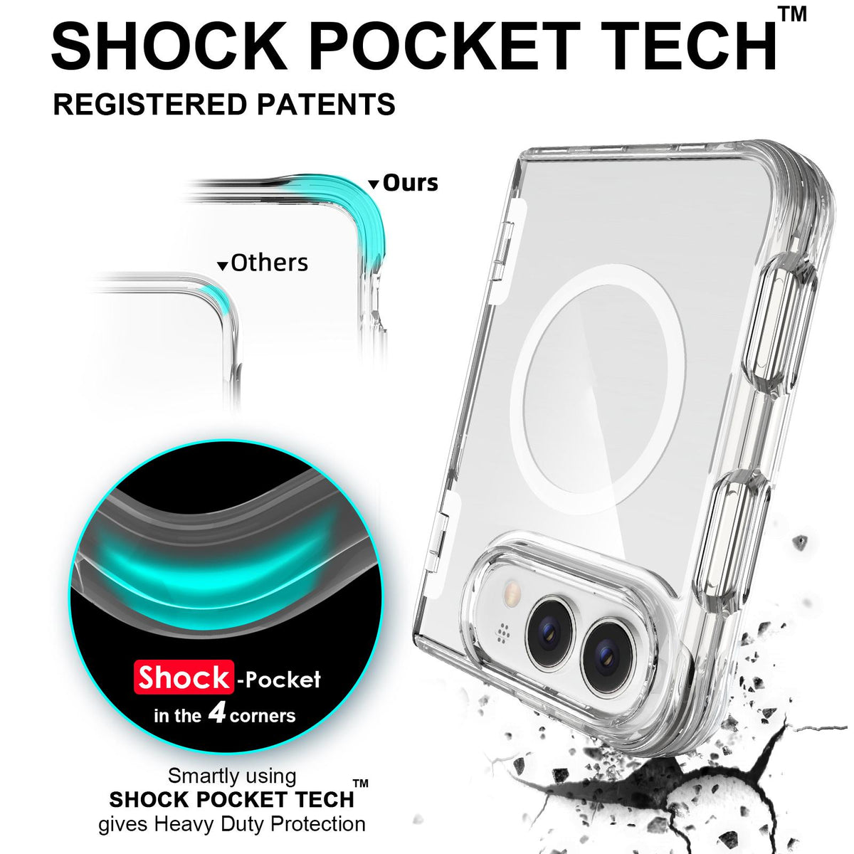 For iPhone Duo TPU + PC Hybrid 2.5mm Thick Hinge Shockproof Magnetic Phone Case with Holder - Transparent - EDA010215901A