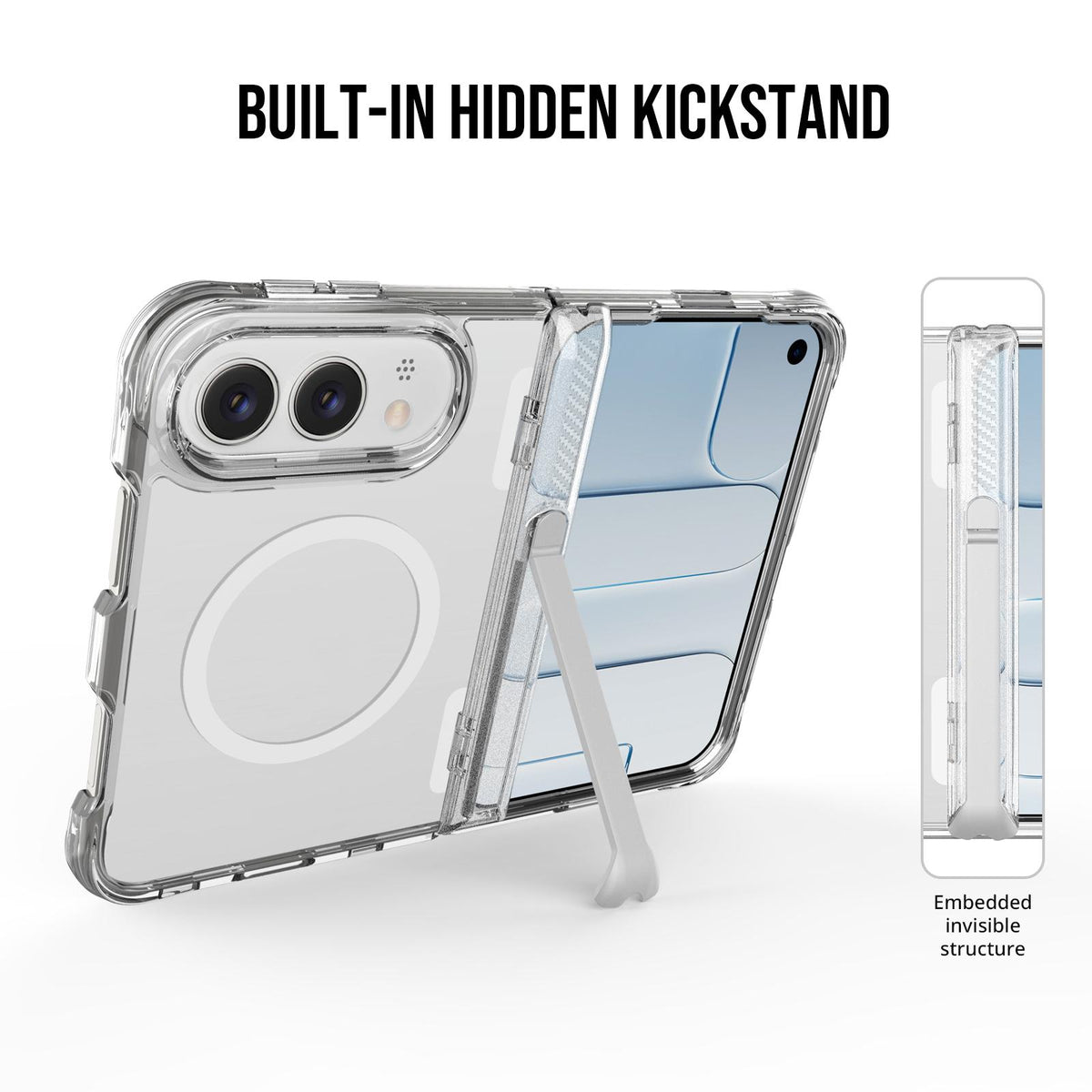 For iPhone Duo TPU + PC Hybrid 2.5mm Thick Hinge Shockproof Magnetic Phone Case with Holder - Transparent - EDA010215901A