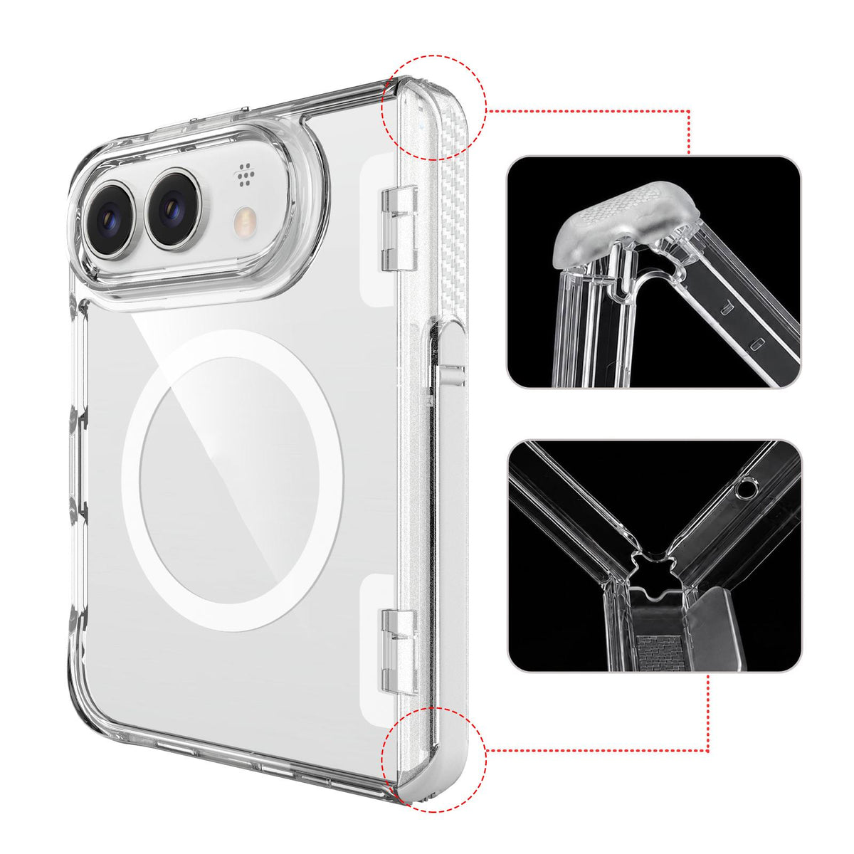 For iPhone Duo TPU + PC Hybrid 2.5mm Thick Hinge Shockproof Magnetic Phone Case with Holder - Transparent - EDA010215901A