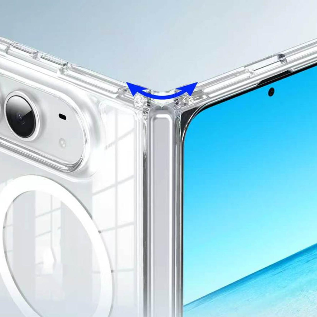 For iPhone Duo Crystal-Clear Magnetic Folding Phone Case - Transparent - EDA010216101A