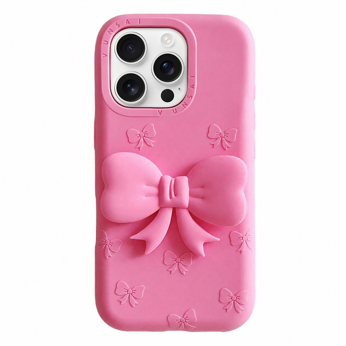 For iPhone 16 Pro Max Cute 3D Bow Silicone Phone Case - Rose Red - EDA010216904A