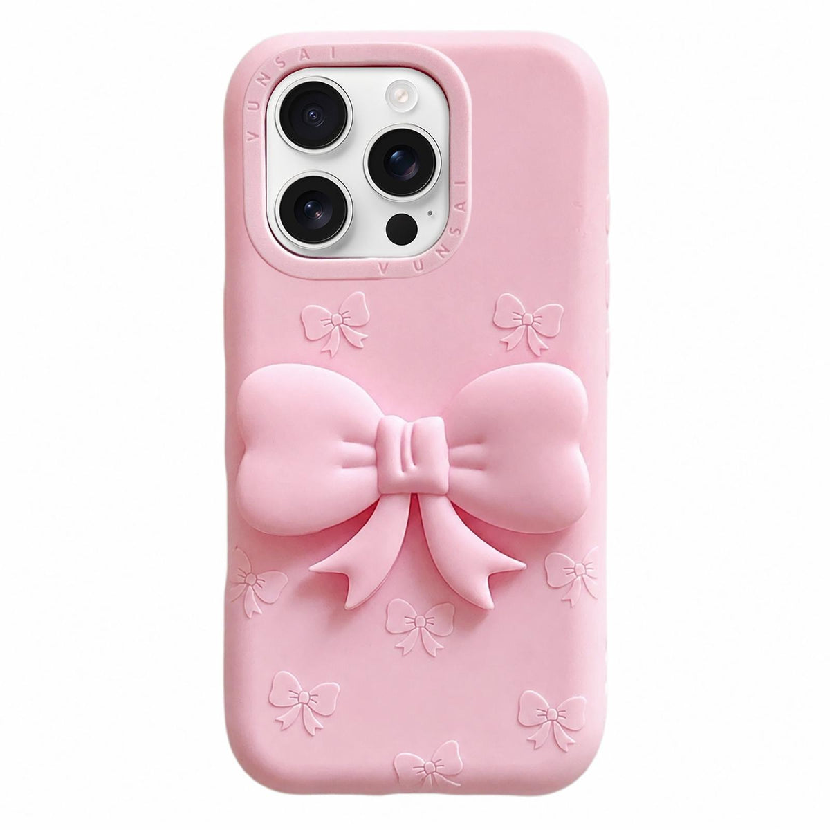 For iPhone 16 Pro Max Cute 3D Bow Silicone Phone Case - Pink - EDA010216904B