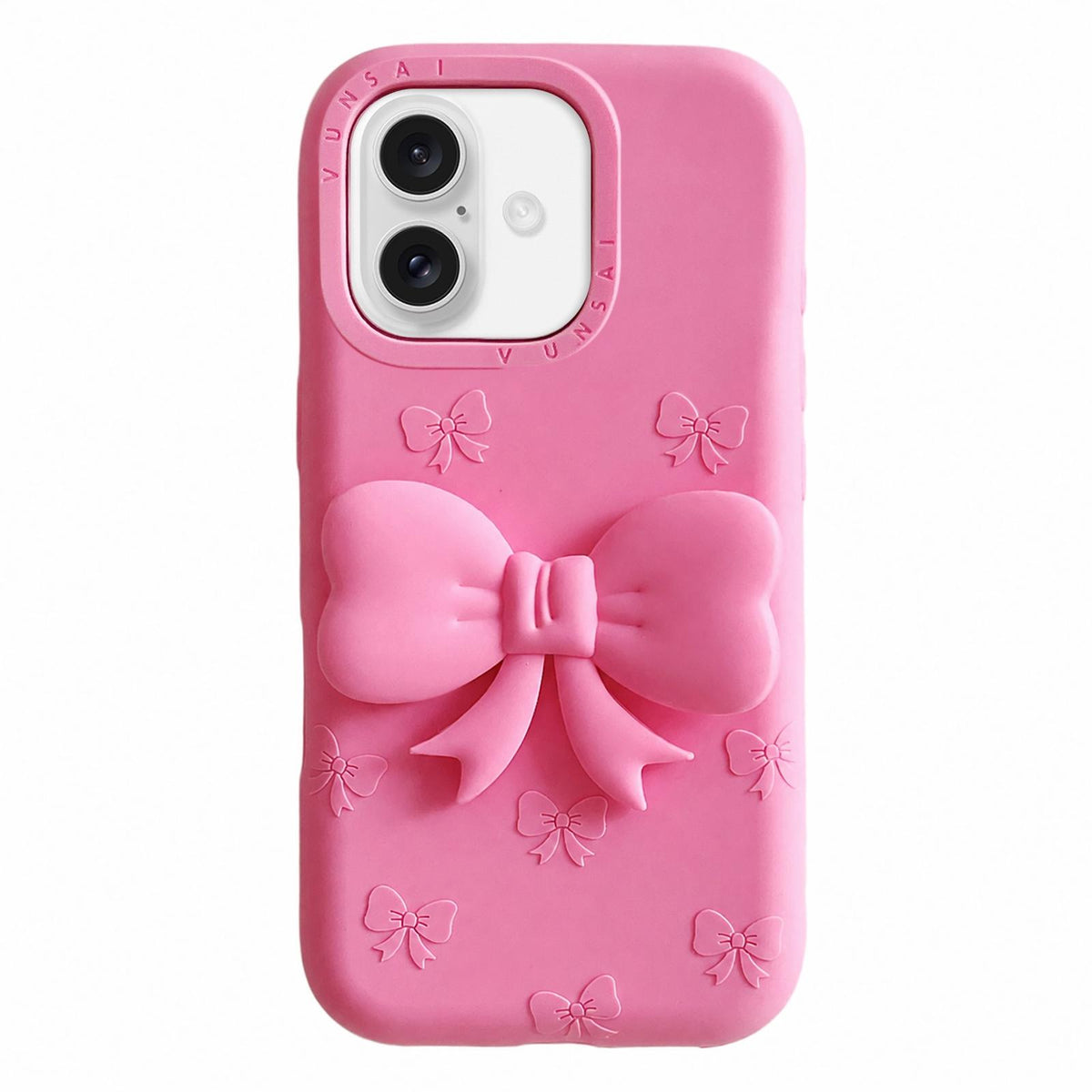 For iPhone 16 Cute 3D Bow Silicone Phone Case - Rose Red - EDA010216907A