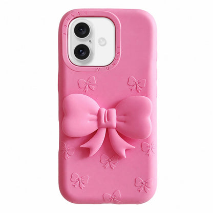 For iPhone 16 Cute 3D Bow Silicone Phone Case - Rose Red - EDA010216907A